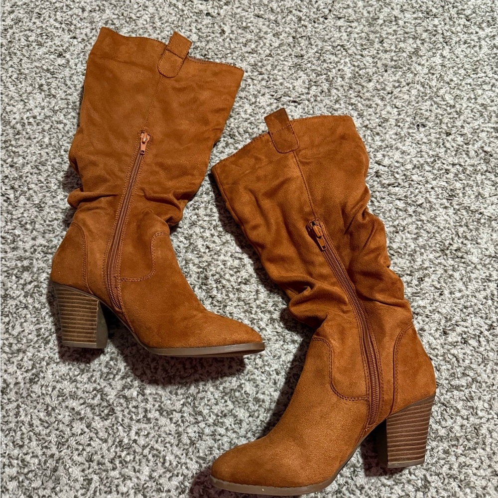 Brown Suede Heeled Boots